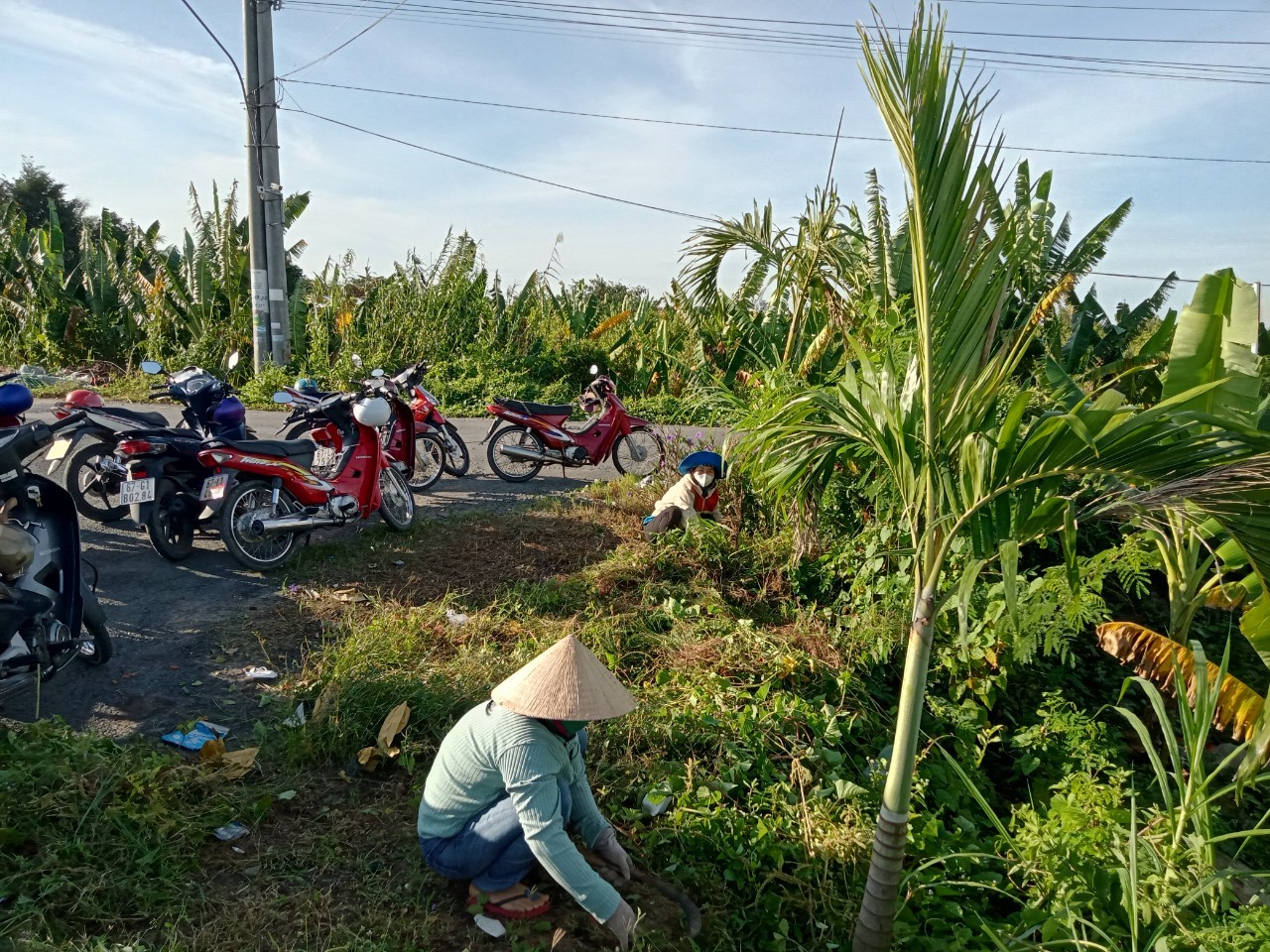 Vệ sinh môi trường tuyến đường hoa ấp Sa Tô